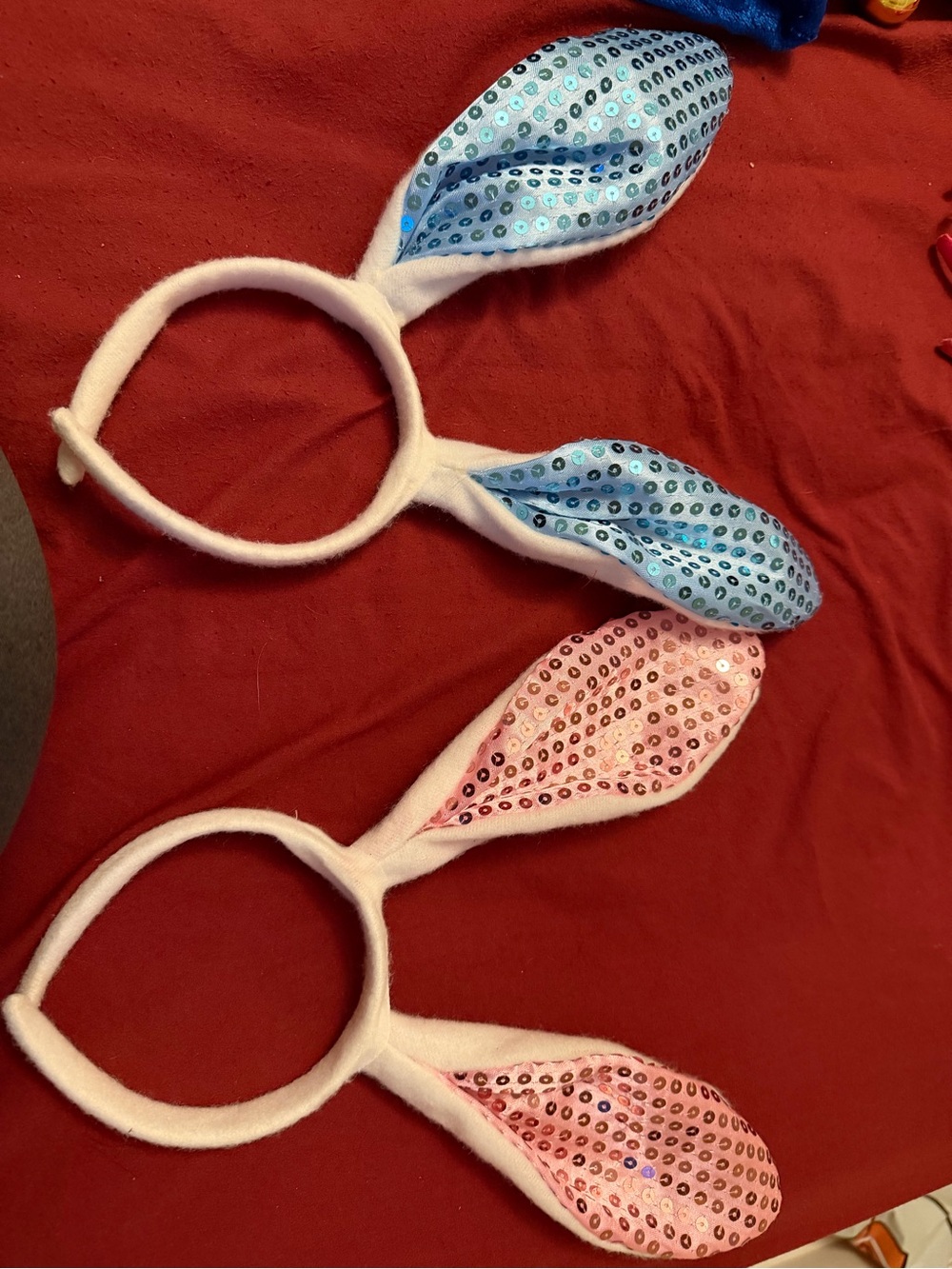Sequin Bunny Ear Headbands — Blue & Pink Set